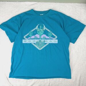 Vtg 1993 Miller Cactus Southwest Single Stitch T-Shirt Teal Mens Large Made USA